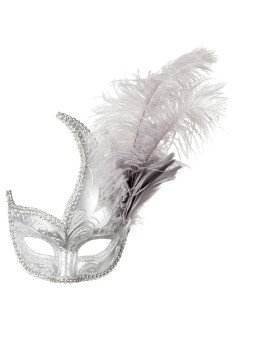 Hõbedane kõrgem sulgedega mask