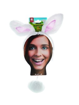 Valge jänese kõrvade ja sabaga  komplekt täiskasvanutele