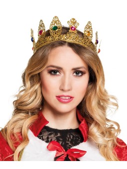 Metallist kuldse pitsiga ja kividega kroon