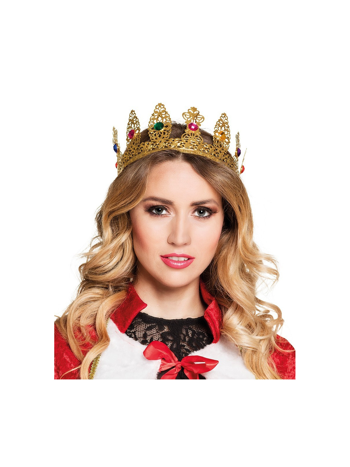 Metallist kuldse pitsiga ja kividega kroon