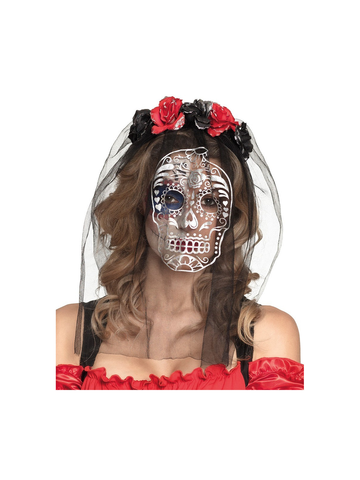 Musta ja punaste lilledega loor pravõrul