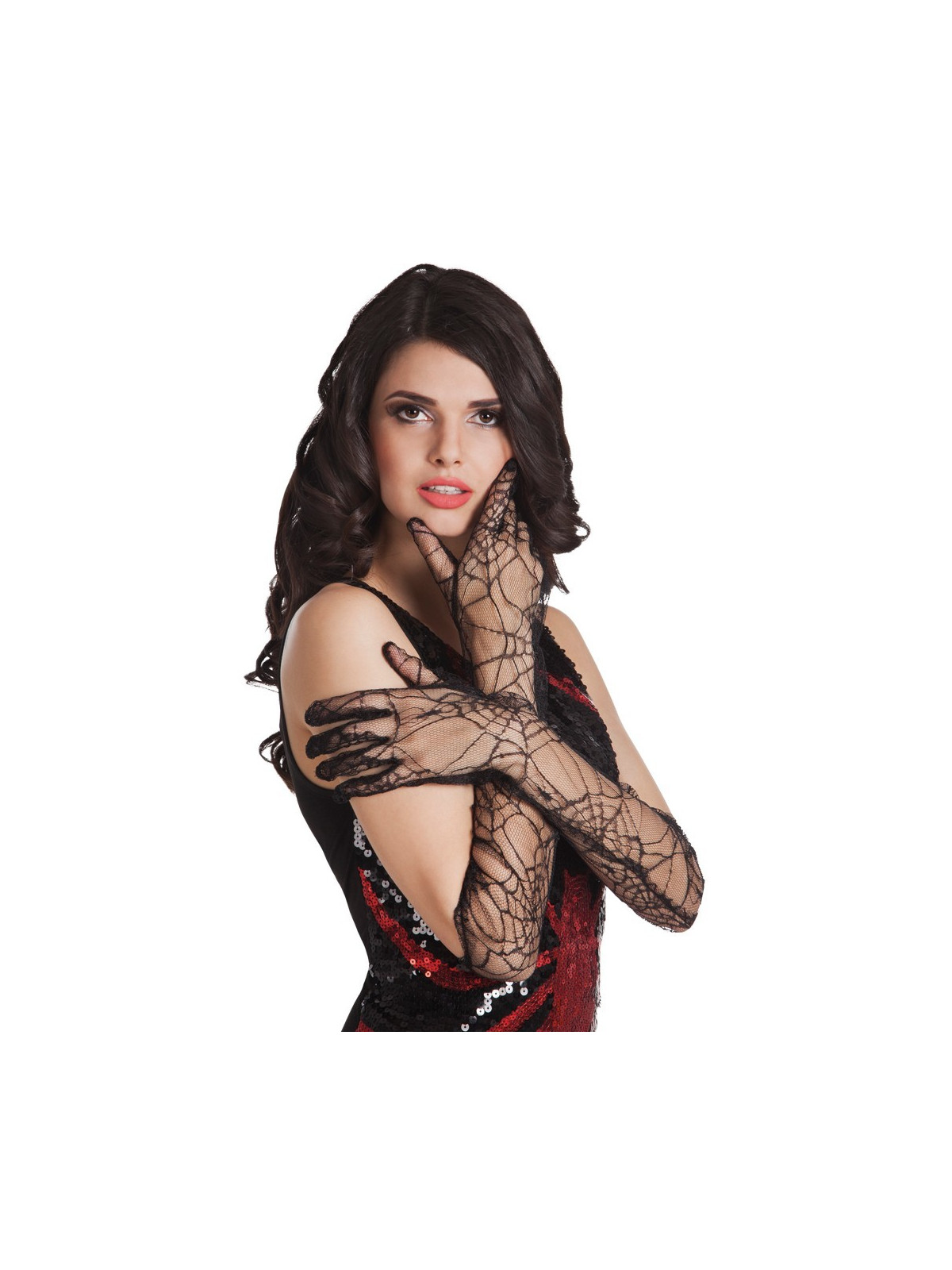 Must pits ämblikuvõrgu mustriga kindad pikad