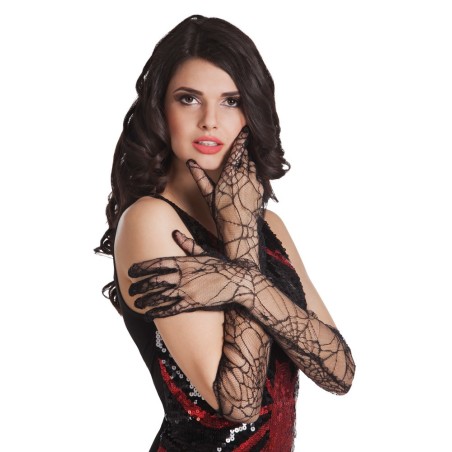 Must pits ämblikuvõrgu mustriga kindad pikad