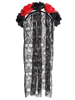 Musta looriga, punaste ja mustade roosidega peavõru