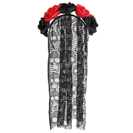 Musta looriga, punaste ja mustade roosidega peavõru