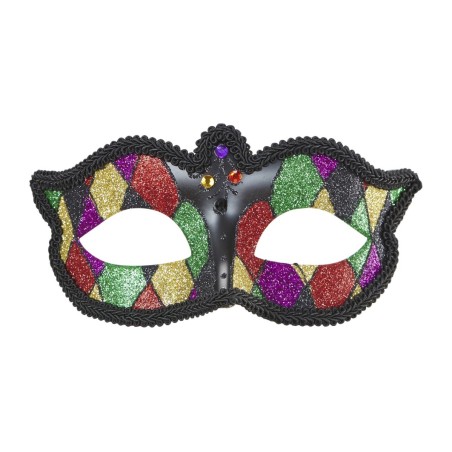Glitter musta raamiga Harlekiini mask | Maskeraad
