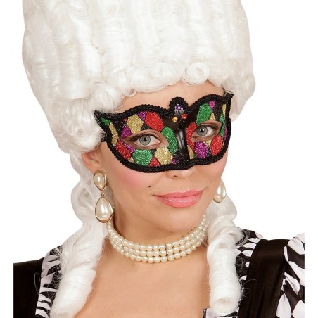 Glitter musta raamiga Harlekiini mask | Maskeraad