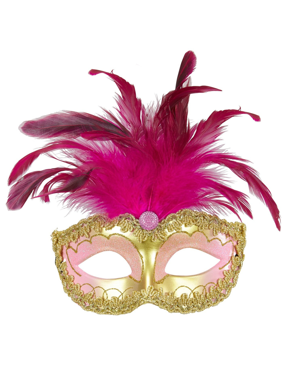 Kuldne roosa kuninglik mask sulgedega | Maskeraad