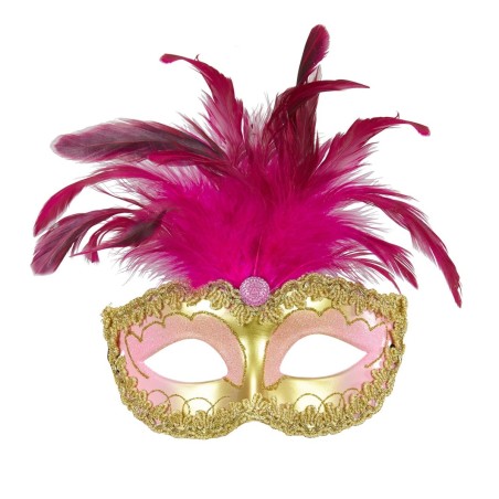 Kuldne roosa kuninglik mask sulgedega | Maskeraad