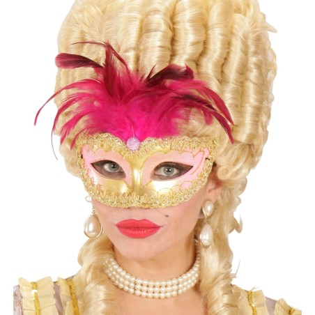 Kuldne roosa kuninglik mask sulgedega | Maskeraad