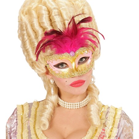 Kuldne roosa kuninglik mask sulgedega | Maskeraad