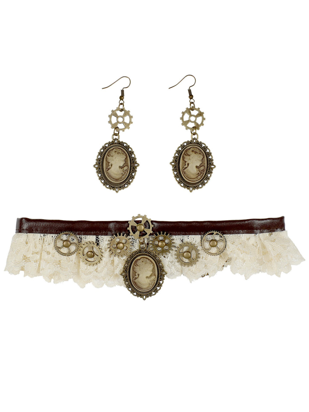 Steampunk pitina choker & cameo kõrvarõngad