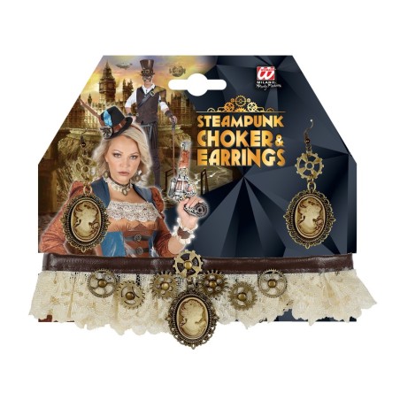 Steampunk pitina choker & cameo kõrvarõngad