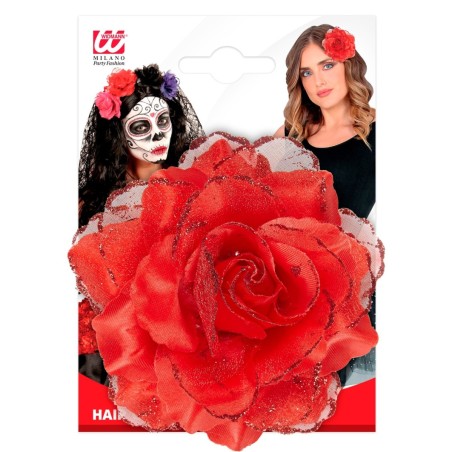 Punase roosi juuste klamber glitteriga